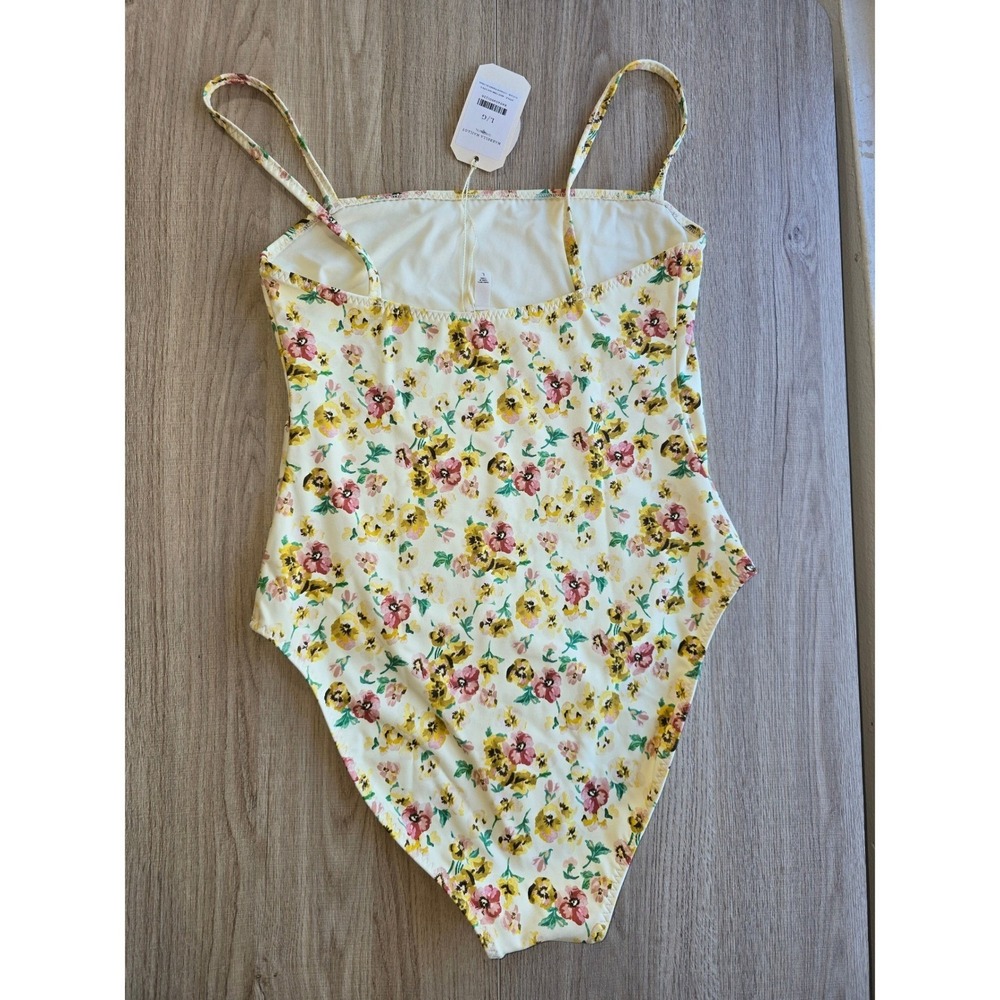 DÔEN Women's One Piece Swimsuit L Yellow Floral Marbella Maillot Cottagecore - Picture 3 of 7